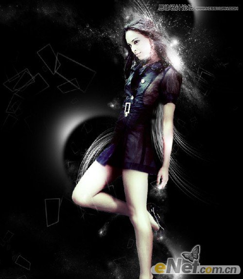 Photoshop绘制炫彩光线背景的美女海报