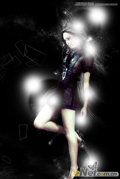 Photoshop绘制炫彩光线背景的美女海报