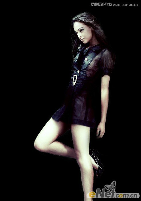 Photoshop绘制炫彩光线背景的美女海报