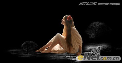 Photoshop合成月光下落寞的美女梦幻场景效果