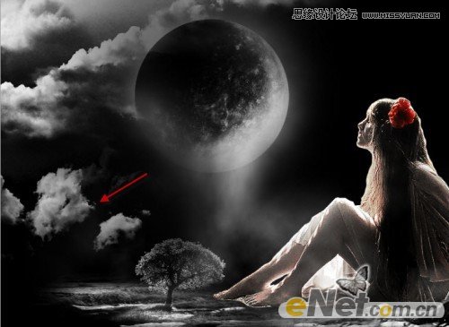 Photoshop合成月光下落寞的美女梦幻场景效果