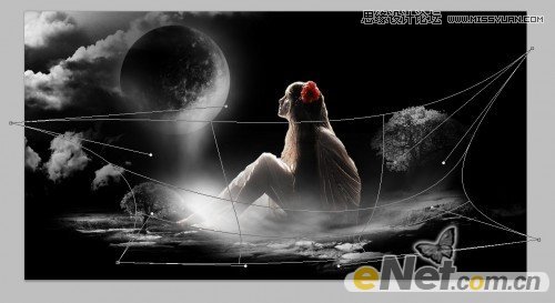 Photoshop合成月光下落寞的美女梦幻场景效果
