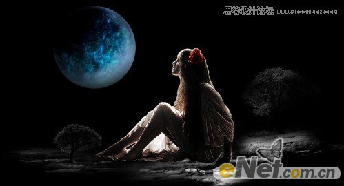 Photoshop合成月光下落寞的美女梦幻场景效果