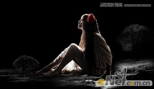Photoshop合成月光下落寞的美女梦幻场景效果