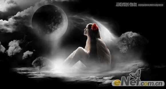 Photoshop合成月光下落寞的美女梦幻场景效果