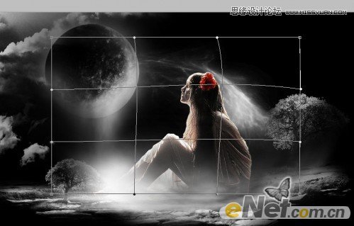 Photoshop合成月光下落寞的美女梦幻场景效果