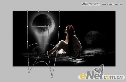 Photoshop合成月光下落寞的美女梦幻场景效果