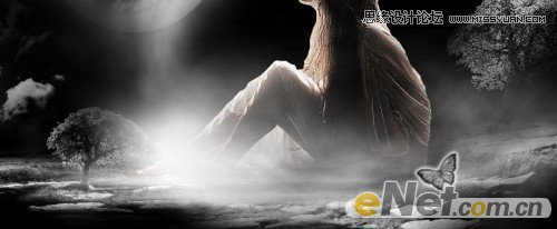 Photoshop合成月光下落寞的美女梦幻场景效果