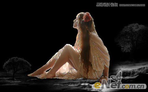 Photoshop合成月光下落寞的美女梦幻场景效果