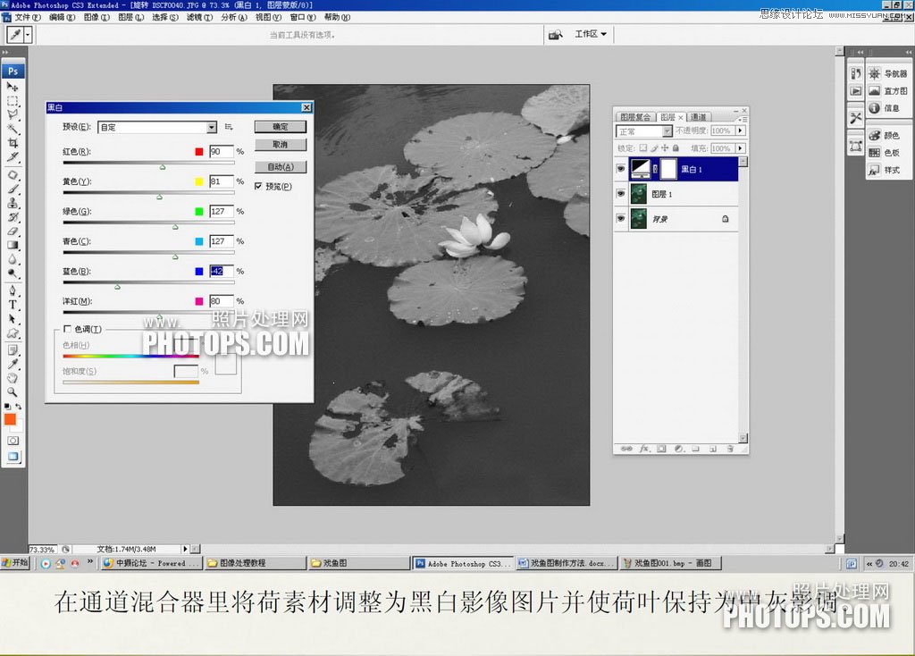 Photoshop使用废弃的荷花图制作戏鱼图封面