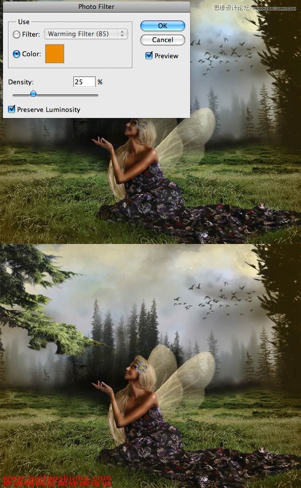 Photoshop合成梦幻幽暗丛林精灵女孩场景
