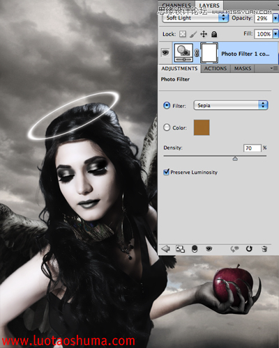 Photoshop合成手拿苹果的堕落天使教程