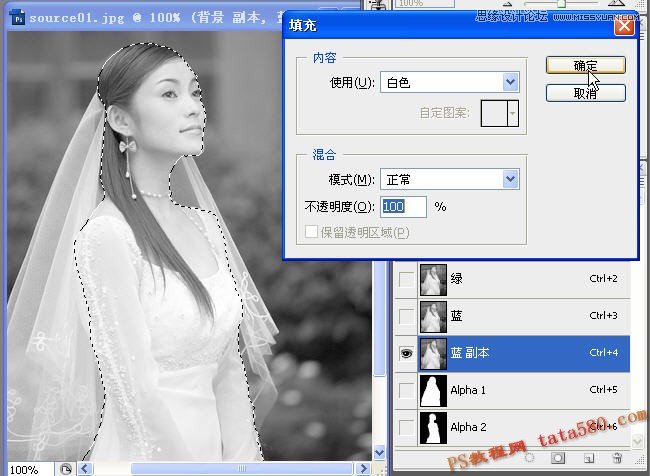 Photoshop抠图教程:使用通道给婚纱照片抠图
