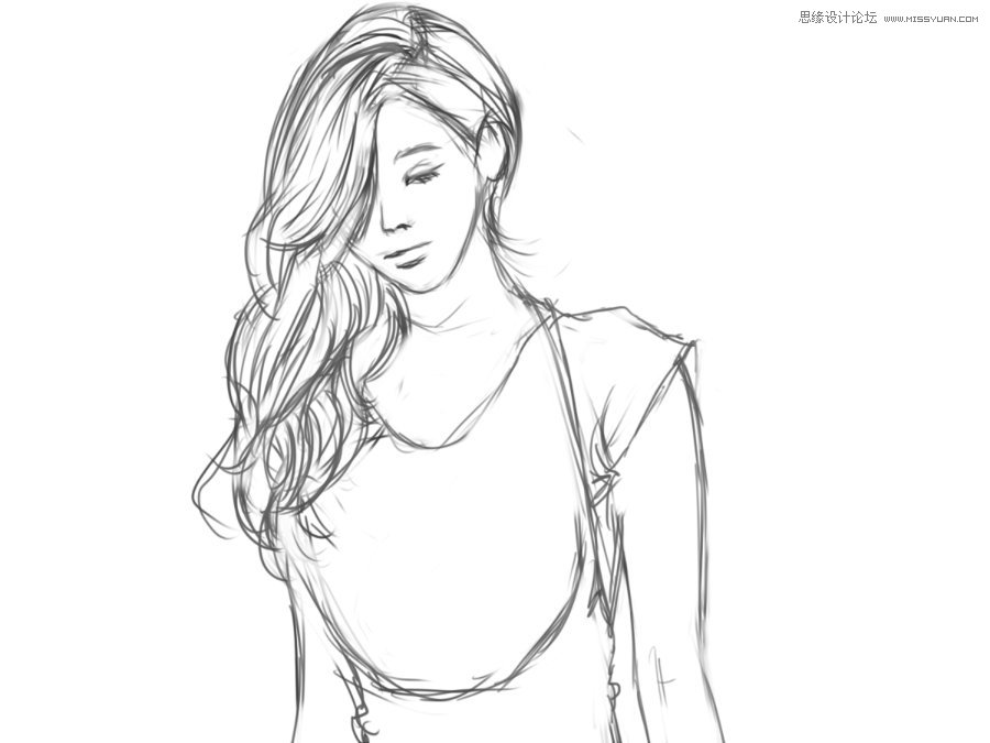 Photoshop简单讲解黑白风格的美女绘画