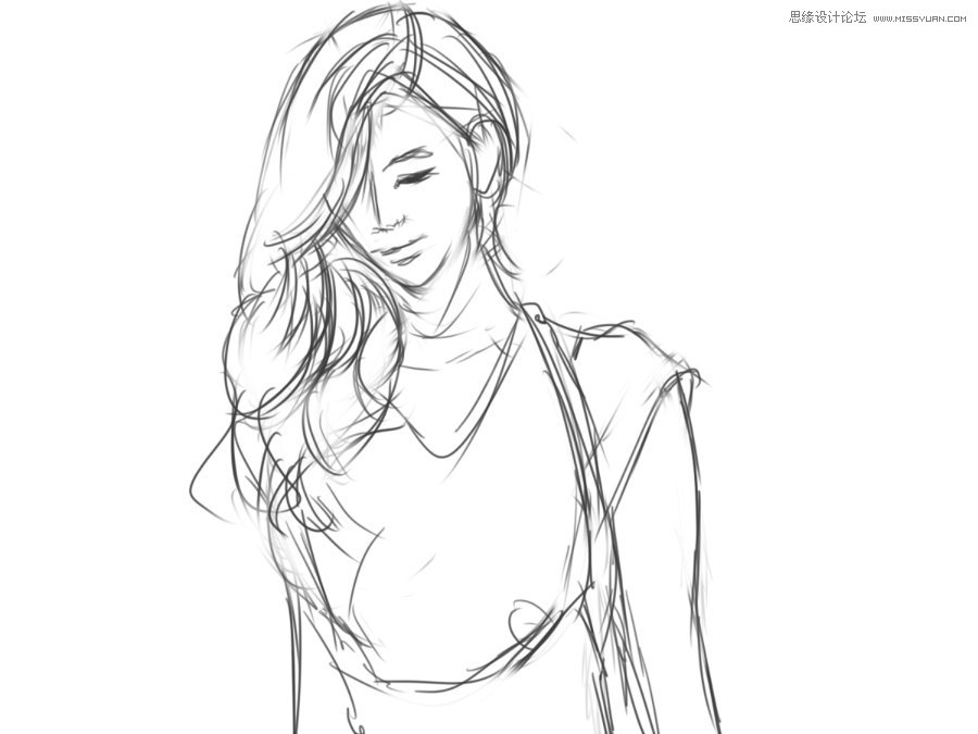 Photoshop简单讲解黑白风格的美女绘画