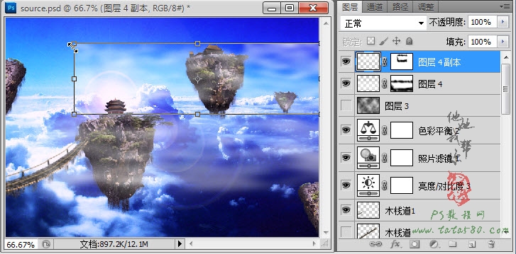 Photoshop合成蜀山奇幻悬浮仙境效果