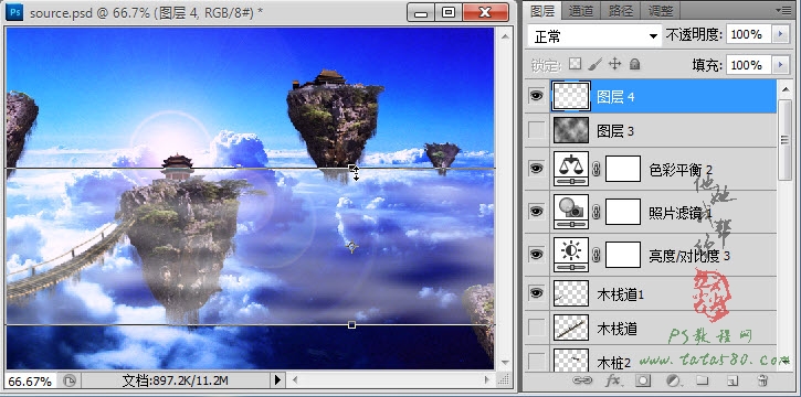 Photoshop合成蜀山奇幻悬浮仙境效果