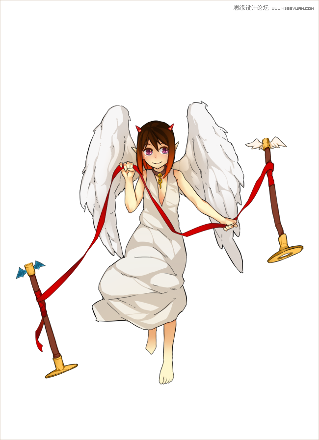 Photoshop绘画教程:可爱的天使恶魔线稿上色教程