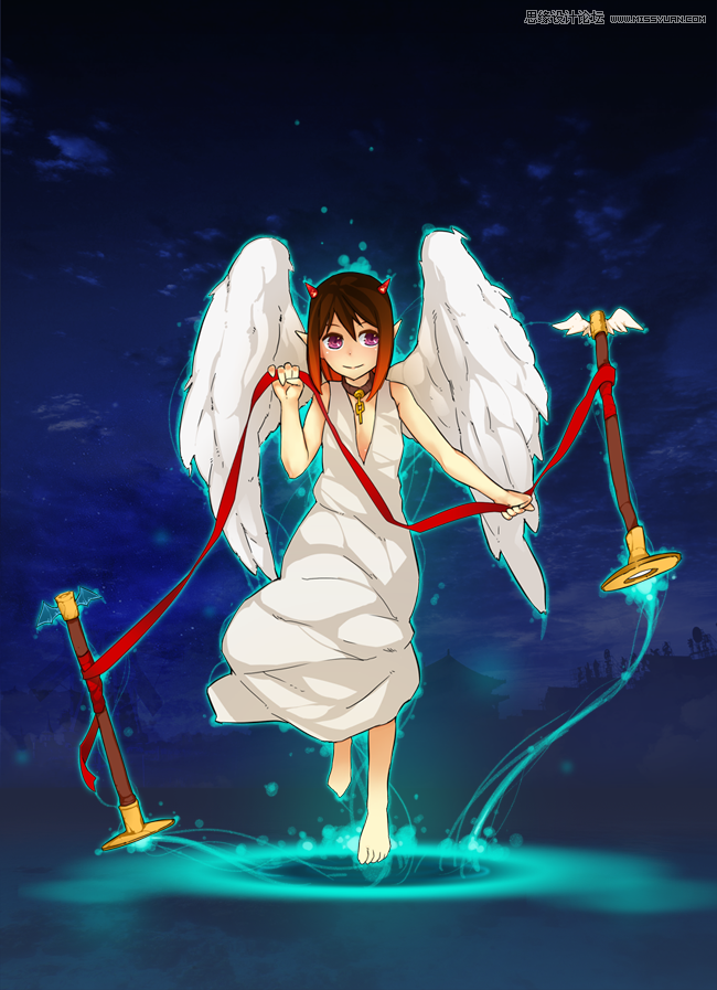 Photoshop绘画教程:可爱的天使恶魔线稿上色教程