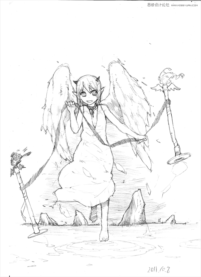Photoshop绘画教程：可爱的天使恶魔线稿上色教程