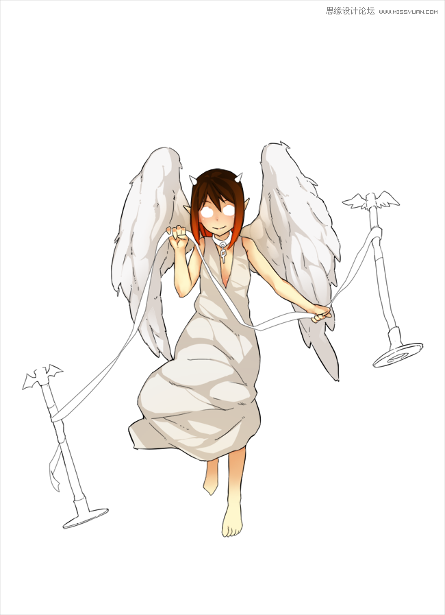 Photoshop绘画教程:可爱的天使恶魔线稿上色教程