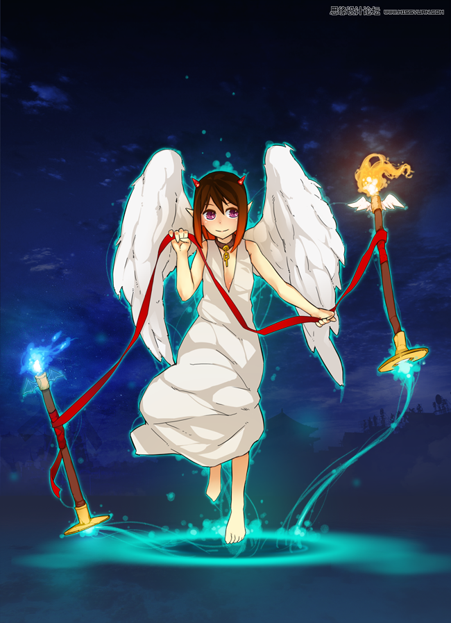 Photoshop绘画教程:可爱的天使恶魔线稿上色教程