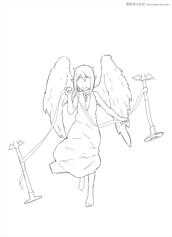 Photoshop绘画教程：可爱的天使恶魔线稿上色教程