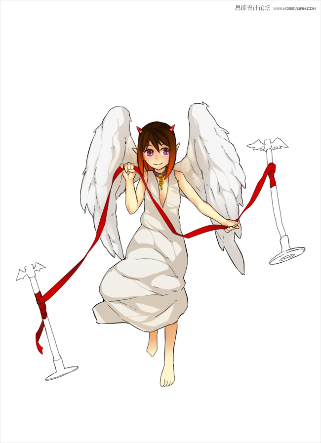 Photoshop绘画教程:可爱的天使恶魔线稿上色教程