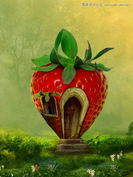 Photoshop合成可爱的红色草莓房屋教程