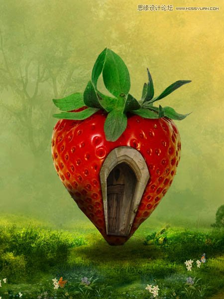 Photoshop合成可爱的红色草莓房屋教程