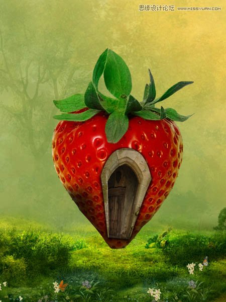 Photoshop合成可爱的红色草莓房屋教程