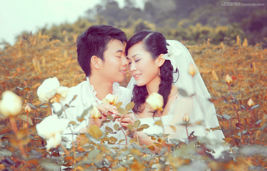 Photoshop调出公园情侣照片唯美的淡黄色调