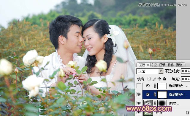 Photoshop调出公园情侣照片唯美的淡黄色调