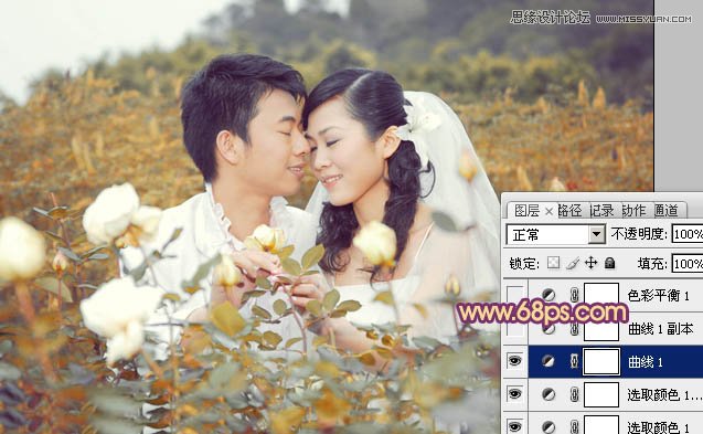 Photoshop调出公园情侣照片唯美的淡黄色调