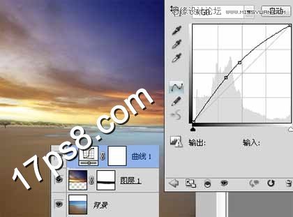 Photoshop使用素材合成云彩下海边孤树