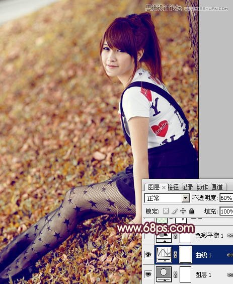 Photoshop调出外景可爱美女复古淡黄色调