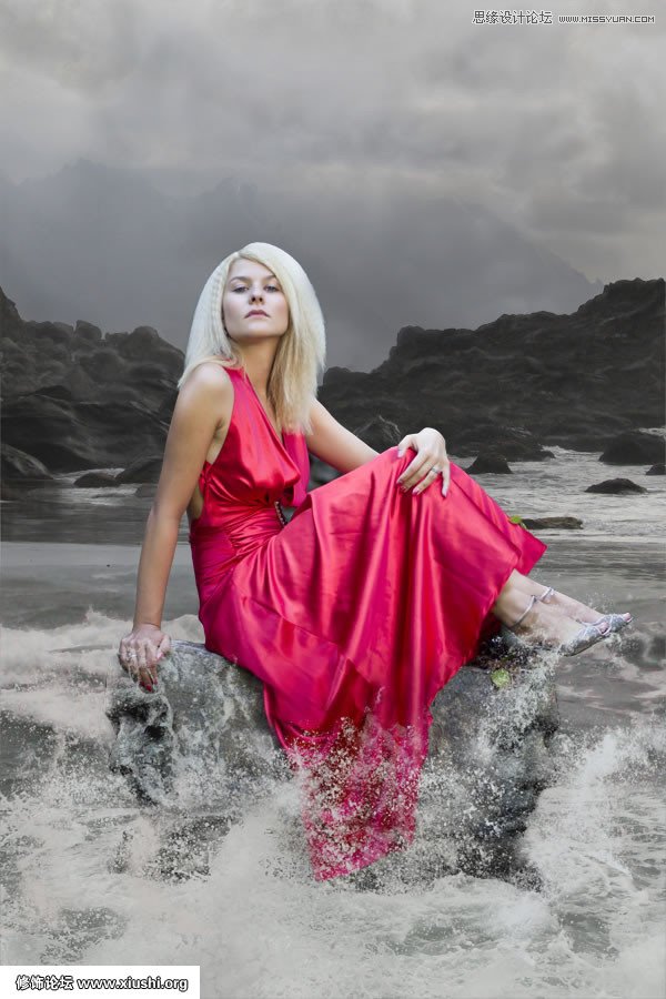 Photoshop合成海边美女宁静的幻想场景教程