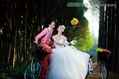 Photoshop调出树林外景婚片唯美黄色调
