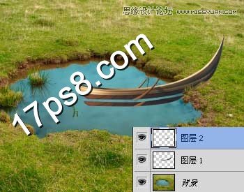 Photoshop合成池塘边戏水美女场景