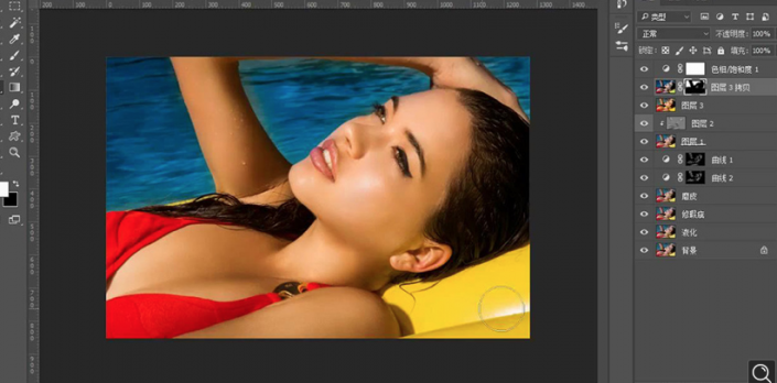 Photoshop调出泳池美女照片古铜色效果