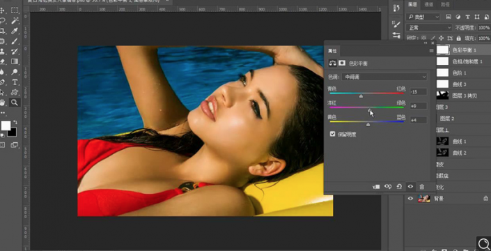 Photoshop调出泳池美女照片古铜色效果
