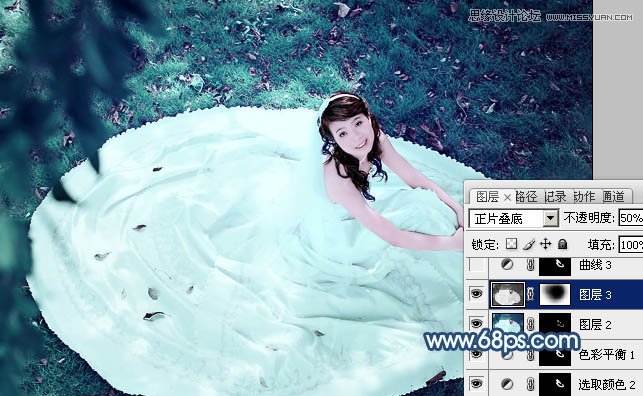 Photoshop调出草地美女梦幻蓝色调