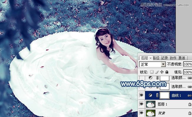 Photoshop调出草地美女梦幻蓝色调