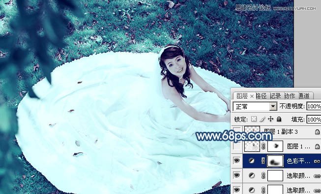 Photoshop调出草地美女梦幻蓝色调