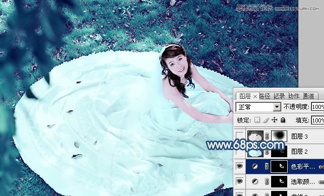 Photoshop调出草地美女梦幻蓝色调