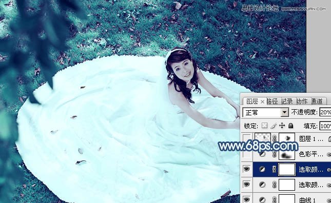 Photoshop调出草地美女梦幻蓝色调