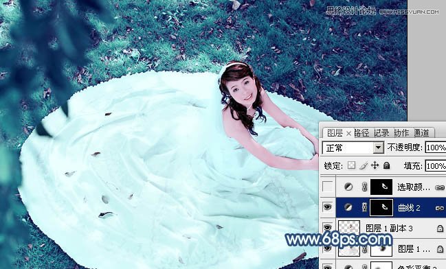 Photoshop调出草地美女梦幻蓝色调