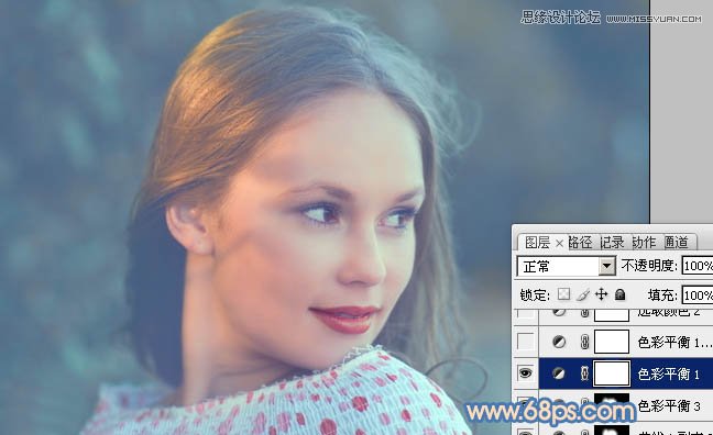 Photoshop调出国外美女图片朦胧淡蓝色调