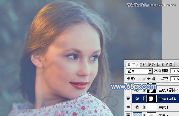 Photoshop调出国外美女图片朦胧淡蓝色调