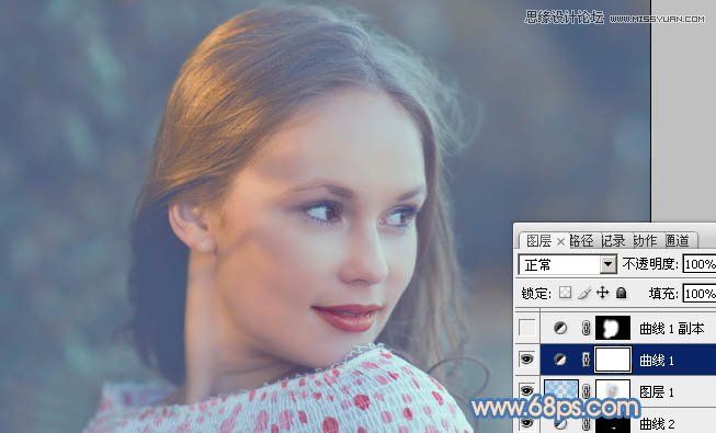 Photoshop调出国外美女图片朦胧淡蓝色调